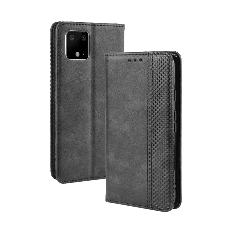 Estuche Para el Teléfono de la Billetera de Cuero PU de Estilo Vintage de Estilo Vintage Para Google Pixel 4 - Negro