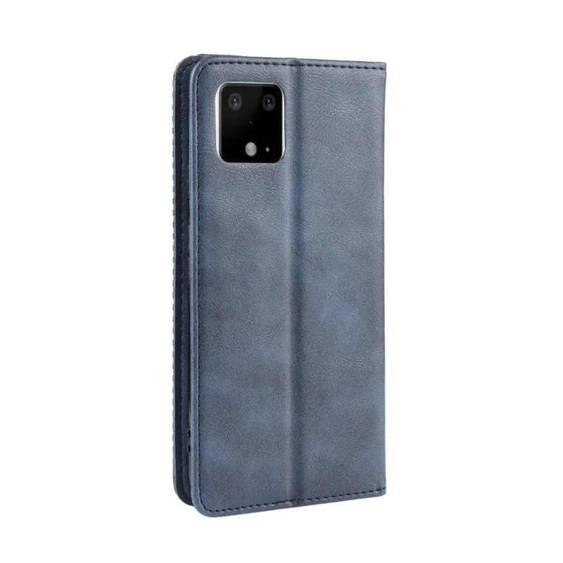 Auto-absorbed Vintage Style PU Leather Wallet Phone Shell Case for Google Pixel 4 - Blue
