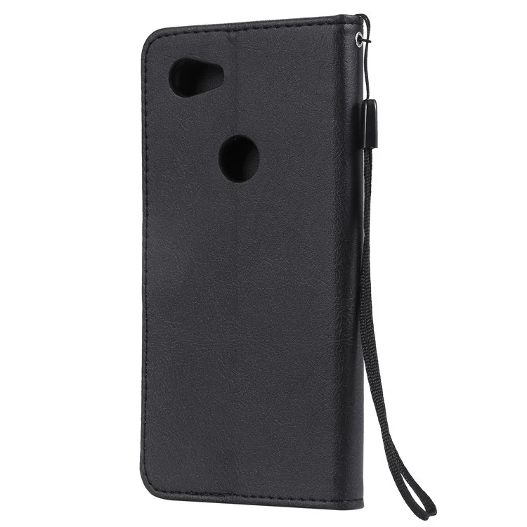 For Google Pixel 3a Case Solid Color Leather Mobile Cover Wallet Stand with Strap - Black