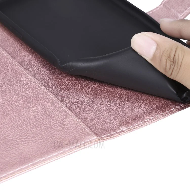 For Google Pixel 3a Case Solid Color Leather Mobile Cover Wallet Stand with Strap - Rose Gold