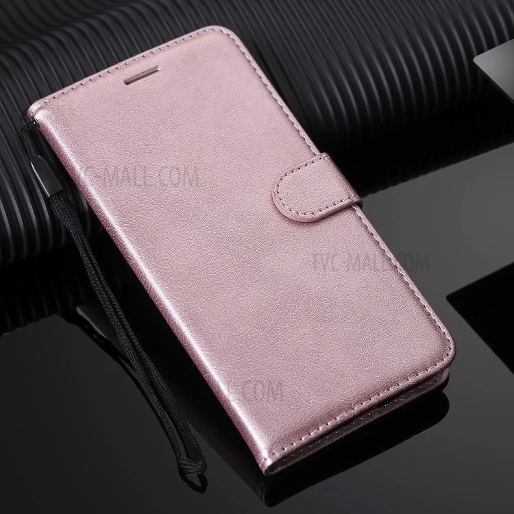 For Google Pixel 3a Case Solid Color Leather Mobile Cover Wallet Stand with Strap - Rose Gold