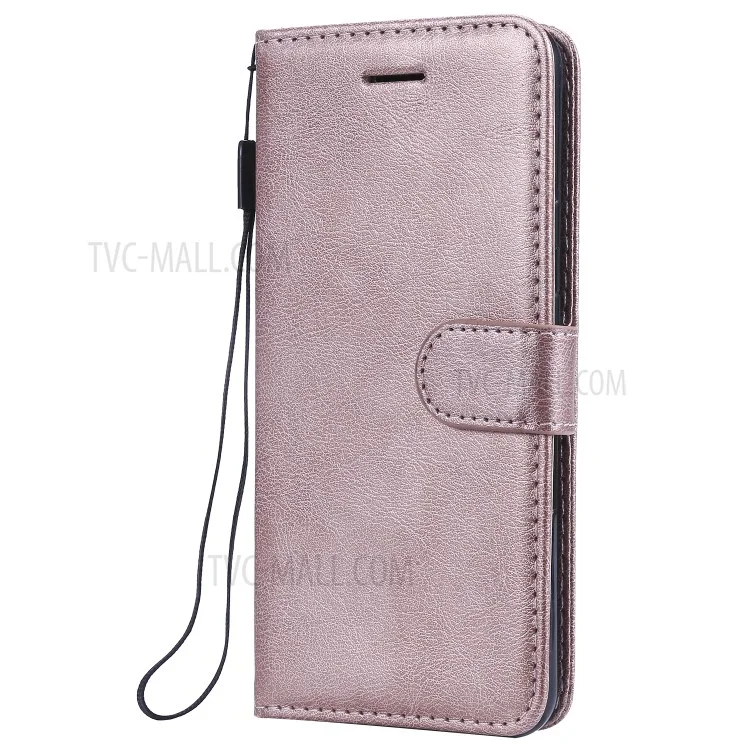 For Google Pixel 3a Case Solid Color Leather Mobile Cover Wallet Stand with Strap - Rose Gold