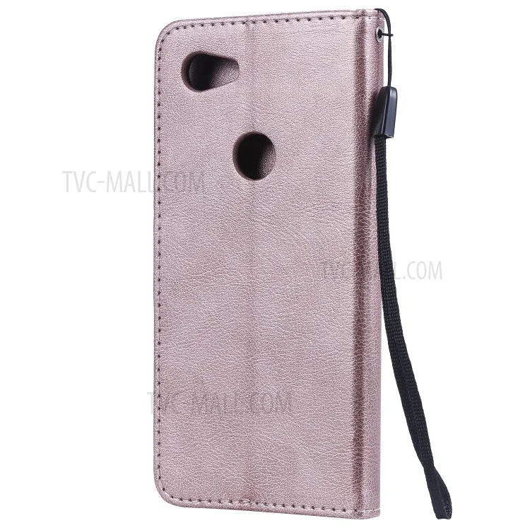 For Google Pixel 3a Case Solid Color Leather Mobile Cover Wallet Stand with Strap - Rose Gold