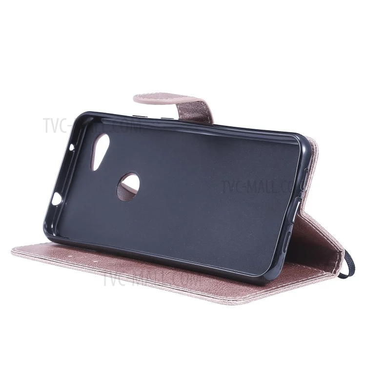 For Google Pixel 3a Case Solid Color Leather Mobile Cover Wallet Stand with Strap - Rose Gold