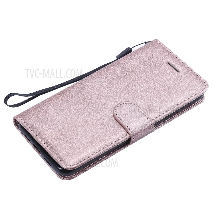 For Google Pixel 3a Case Solid Color Leather Mobile Cover Wallet Stand with Strap - Rose Gold