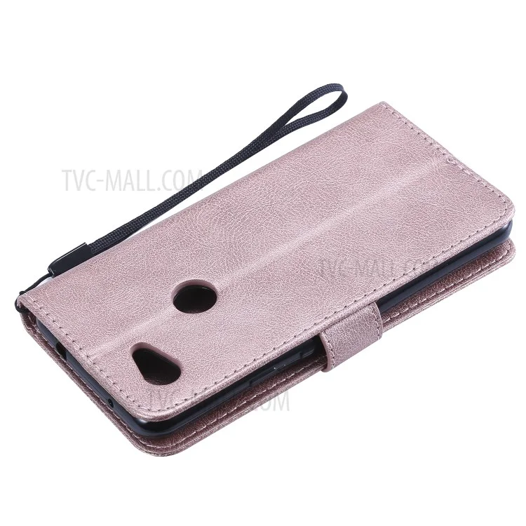 For Google Pixel 3a Case Solid Color Leather Mobile Cover Wallet Stand with Strap - Rose Gold