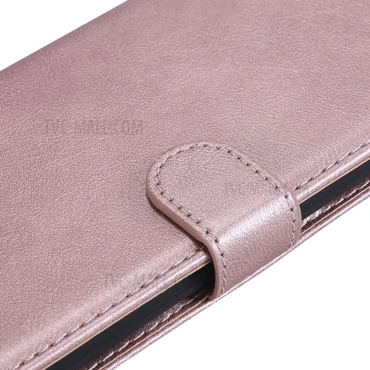 For Google Pixel 3a Case Solid Color Leather Mobile Cover Wallet Stand with Strap - Rose Gold