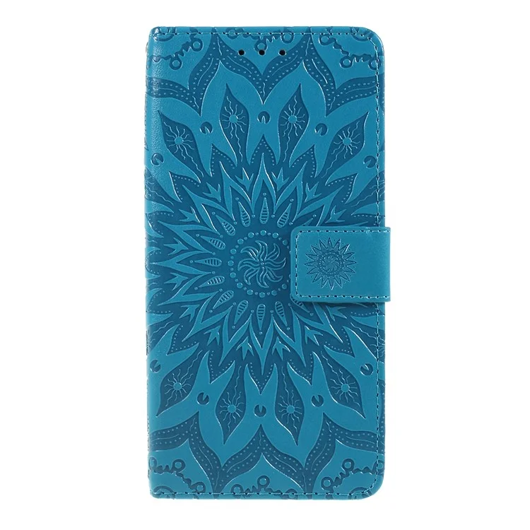 For Google Pixel 3a Phone Case Sunflower Imprinted Leather Wallet Stand Cover with Strap - Blue