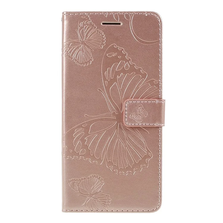 For Google Pixel 3a Wallet Case Floral Butterfly Imprinted Leather Phone Cover Stand - Rose Gold