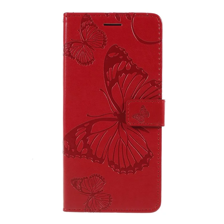 For Google Pixel 3a Wallet Case Floral Butterfly Imprinted Leather Phone Cover Stand - Red