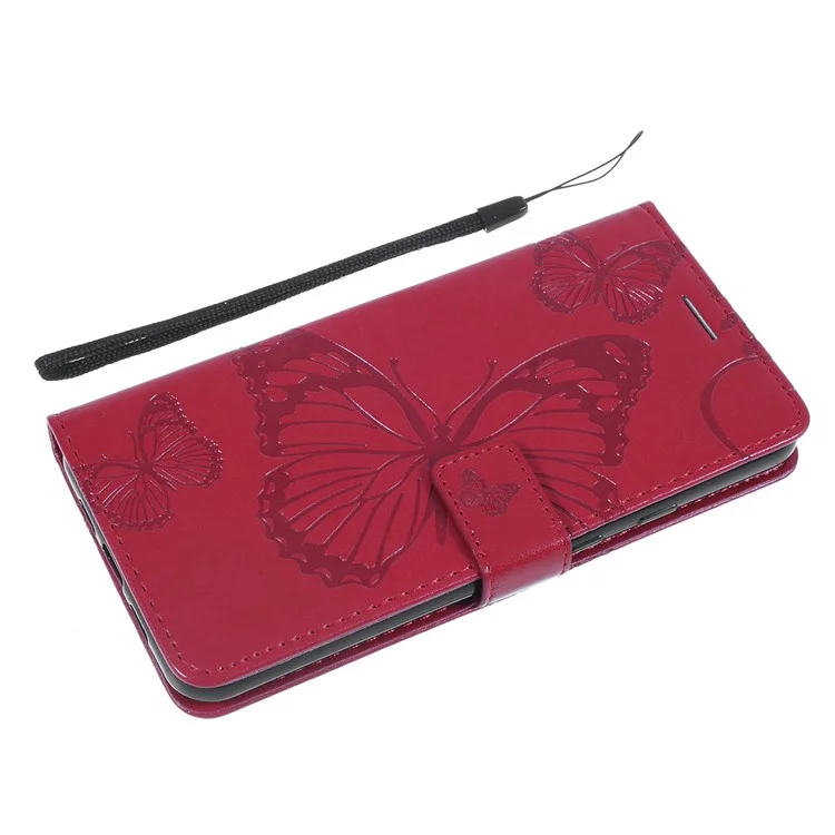 For Google Pixel 3a Wallet Case Floral Butterfly Imprinted Leather Phone Cover Stand - Red
