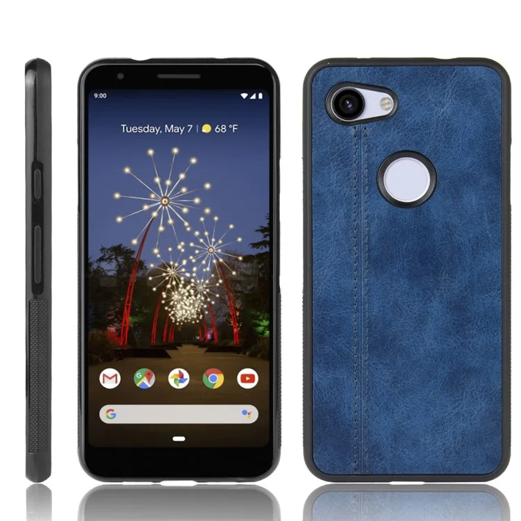 Чехол Для Телефона Для Google Pixel 3A Кожаное Покрытие ПК + TPU Гибридная Оболочка - Синий