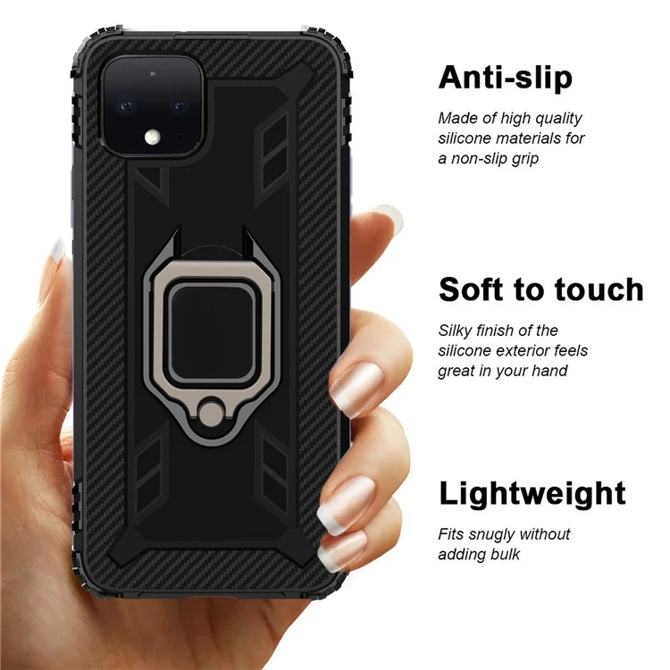 Finger Ring Kickstand Anti-drop TPU Case for Google Pixel 4 - Black