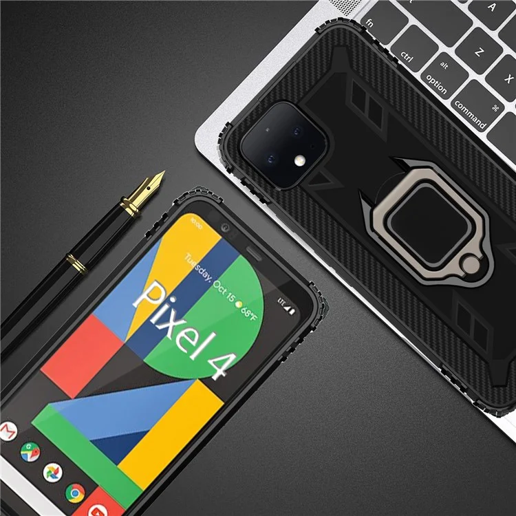 Finger Ring Kickstand Anti-drop TPU Case for Google Pixel 4 - Black