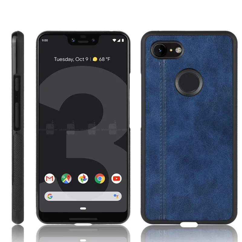 Leather Coated PC + TPU Cell Phone Case for Google Pixel 3 - Blue