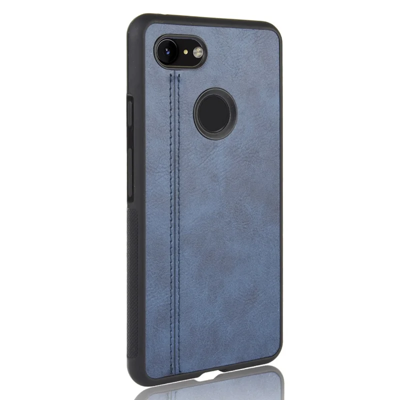 Leather Coated PC + TPU Cell Phone Case for Google Pixel 3 - Blue