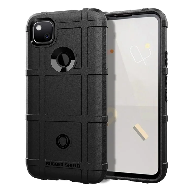 Coque de téléphone Rugged Shield Square Grid Texture TPU antichoc pour Google Pixel 4A - Noir