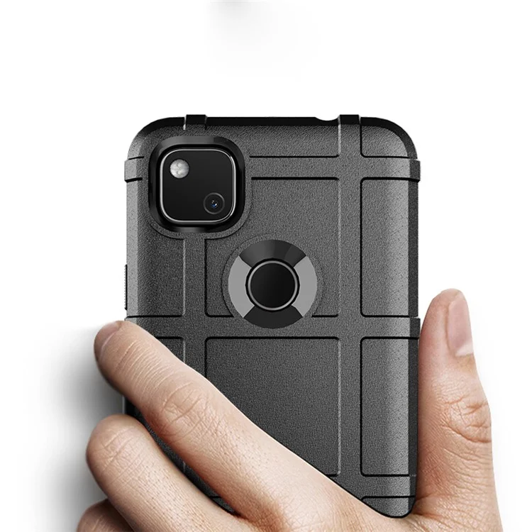 Coque de téléphone Rugged Shield Square Grid Texture TPU antichoc pour Google Pixel 4A - Noir