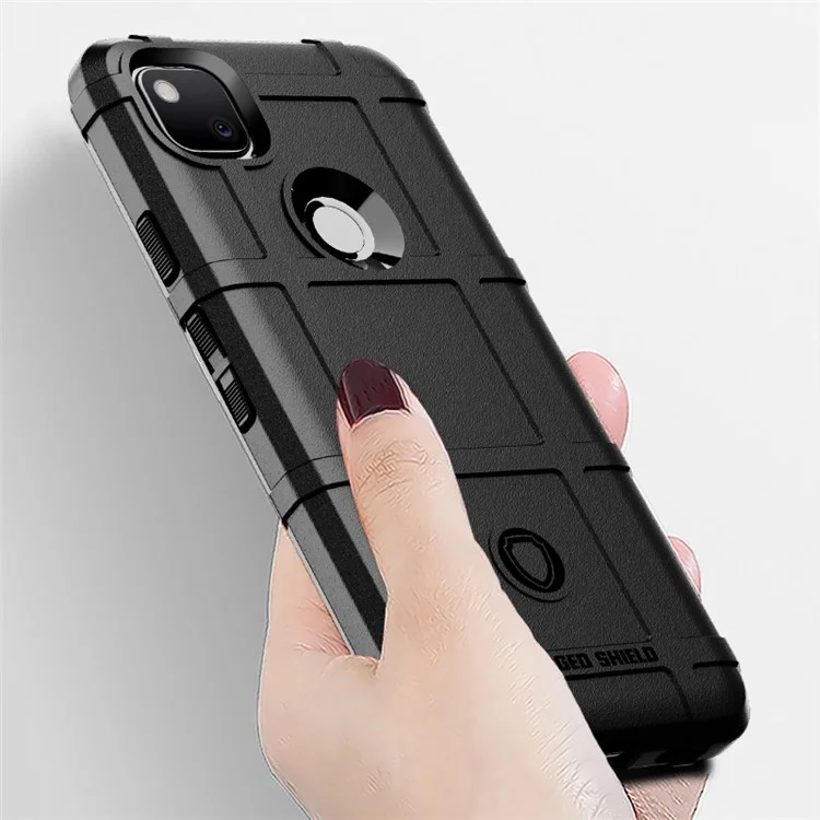 Coque de téléphone Rugged Shield Square Grid Texture TPU antichoc pour Google Pixel 4A - Noir