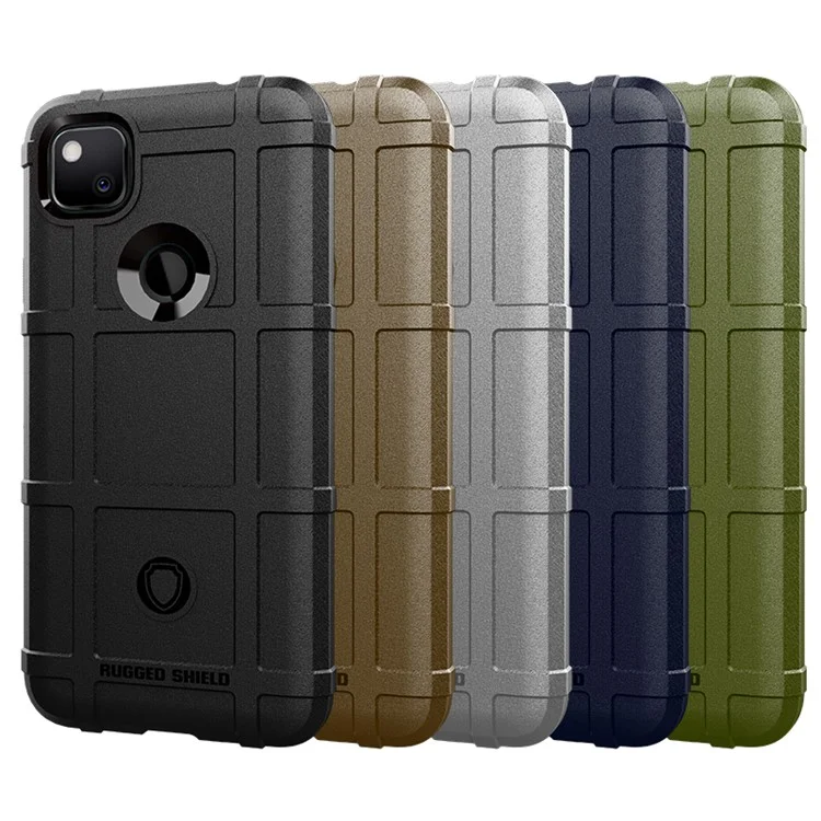 Coque de téléphone Rugged Shield Square Grid Texture TPU antichoc pour Google Pixel 4A - Noir