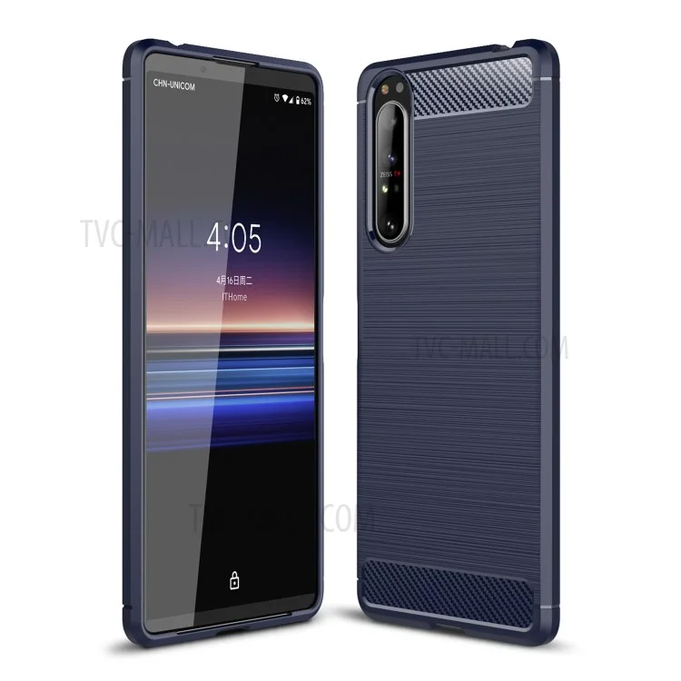Carbon Fibre Brushed TPU Back Case for Sony Xperia 1 II - Blue