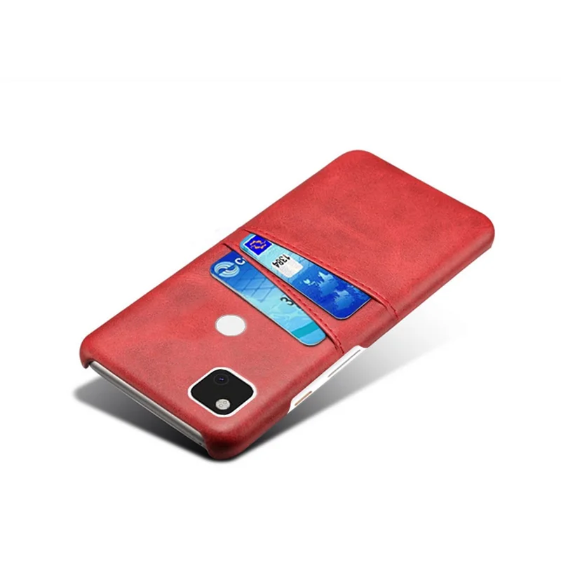 PU Leather Coated PC Double Card Slots Cell Phone Cover for Google Pixel 4a 4G - Red