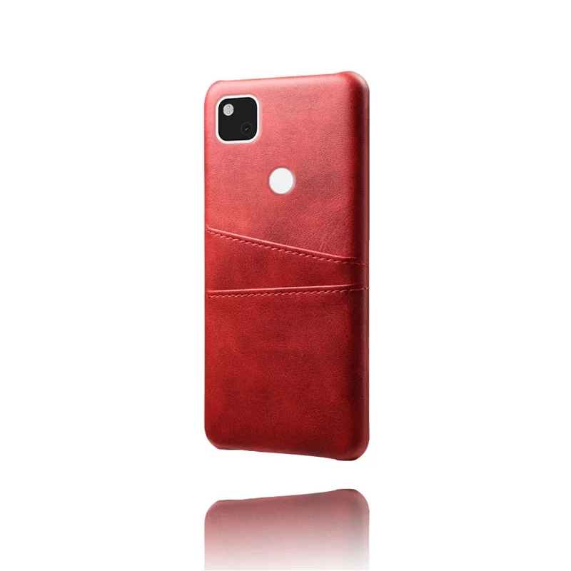 PU Leather Coated PC Double Card Slots Cell Phone Cover for Google Pixel 4a 4G - Red
