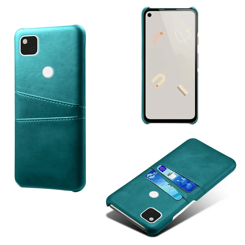 PU Leather Coated PC Double Card Slots Cell Phone Cover for Google Pixel 4a 4G - Green