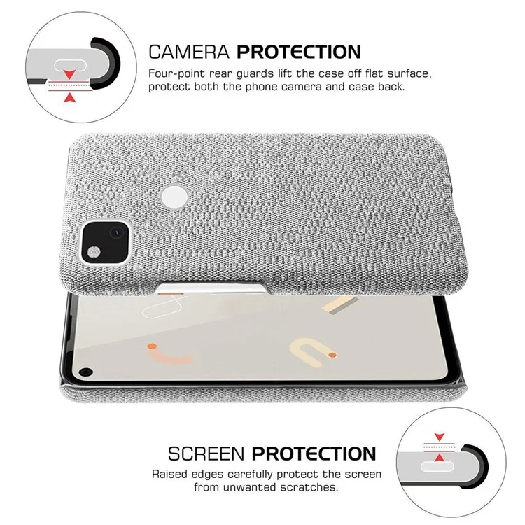 KSQ pour Google Pixel 4a Soft Cloth Coated Hard PC Shockproof Protective Cover - Light Grey