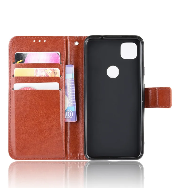 Crazy Horse Skin PU Leather Wallet Mobile Phone Shell for Google Pixel 4a 4G - Brown