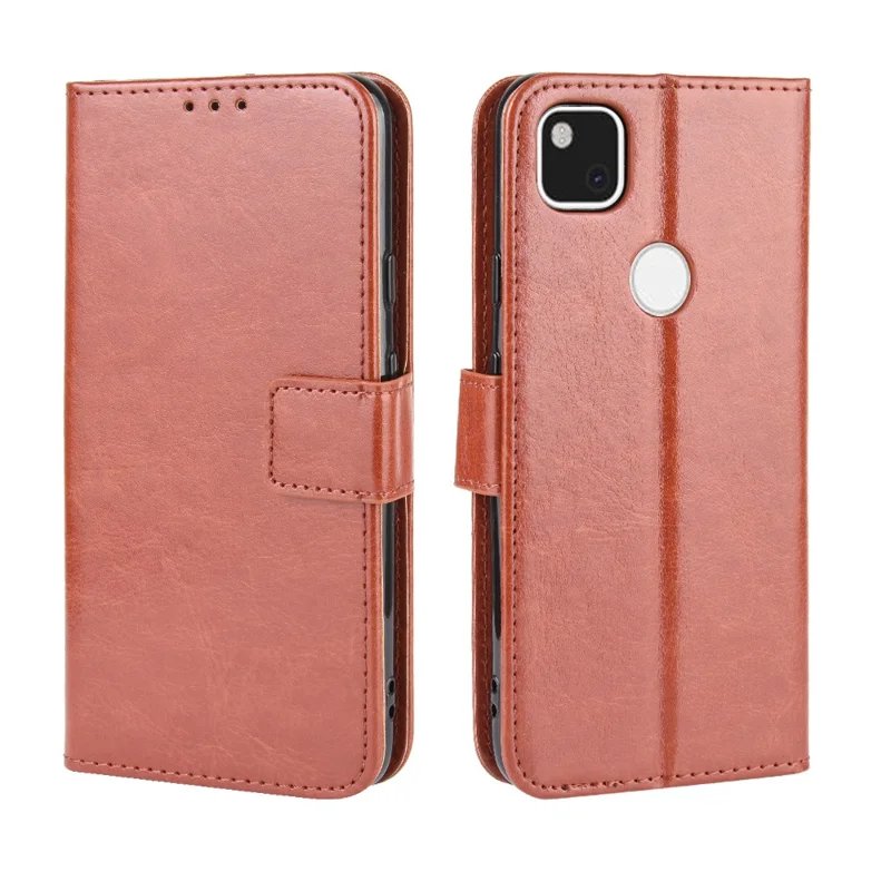 Crazy Horse Skin PU Leather Wallet Mobile Phone Shell for Google Pixel 4a 4G - Brown