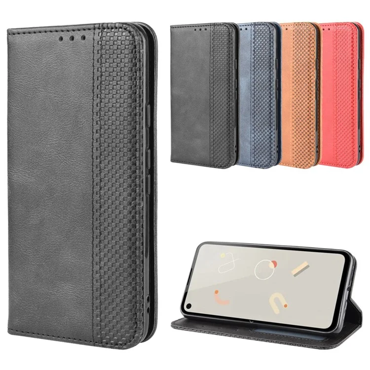 Retro Magnetic Leather with Wallet Phone Cover for Google Pixel 4a 4G - Black