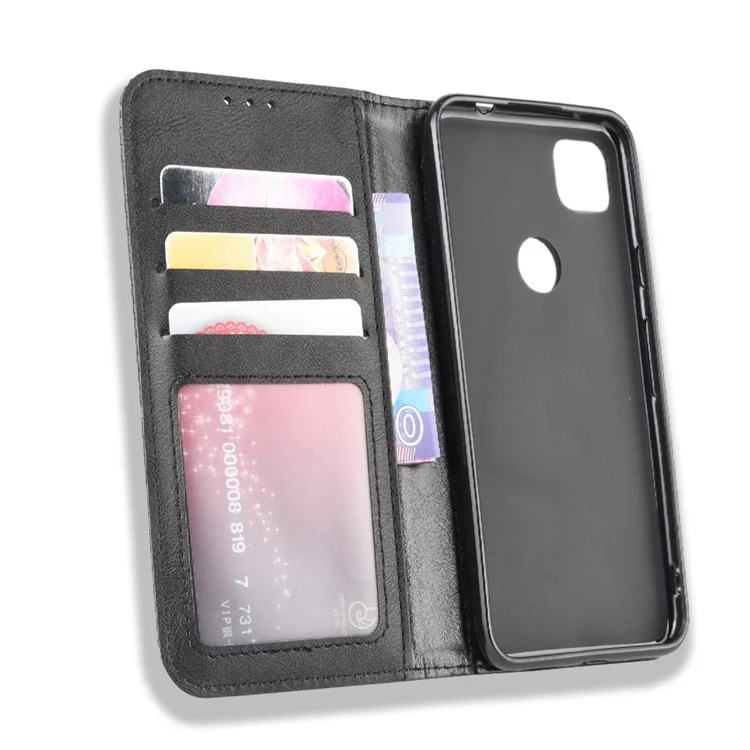 Retro Magnetic Leather with Wallet Phone Cover for Google Pixel 4a 4G - Black