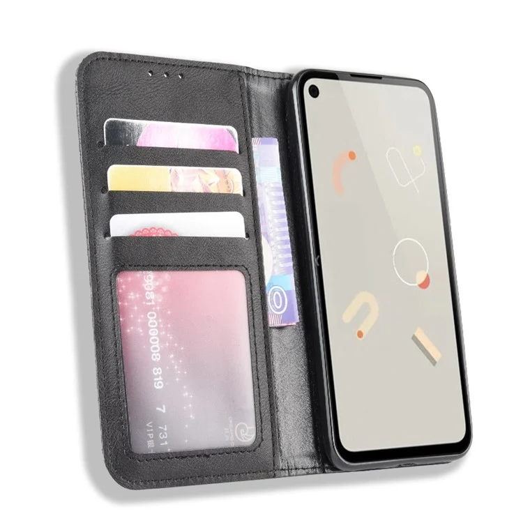 Retro Magnetic Leather with Wallet Phone Cover for Google Pixel 4a 4G - Black