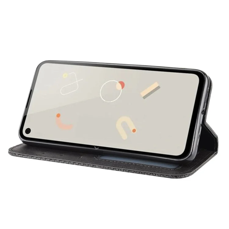 Retro Magnetic Leather with Wallet Phone Cover for Google Pixel 4a 4G - Black