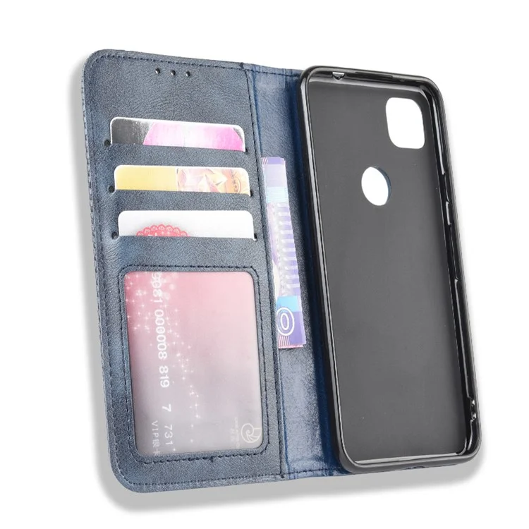 Retro Magnetic Leather with Wallet Phone Cover for Google Pixel 4a 4G - Blue