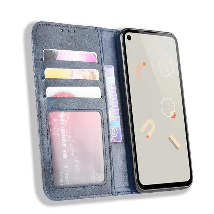 Retro Magnetic Leather with Wallet Phone Cover for Google Pixel 4a 4G - Blue