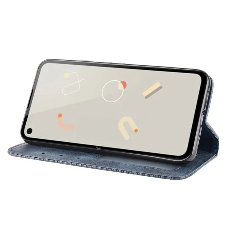 Retro Magnetic Leather with Wallet Phone Cover for Google Pixel 4a 4G - Blue