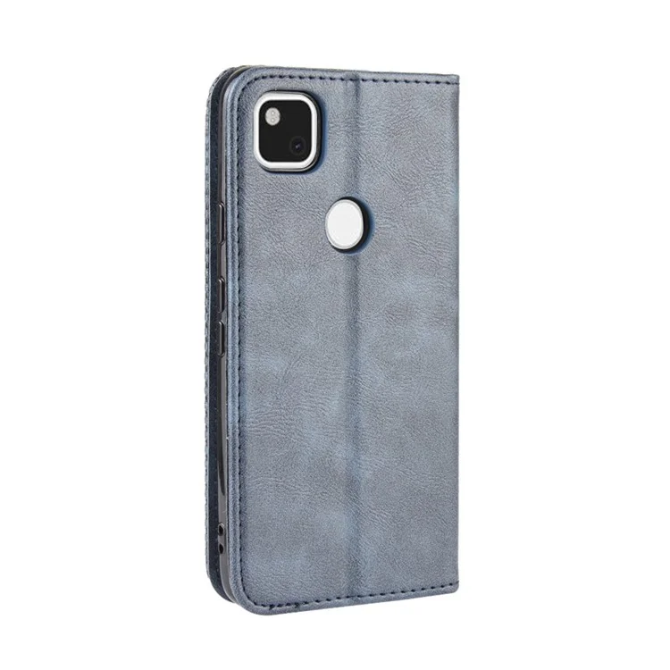 Retro Magnetic Leather with Wallet Phone Cover for Google Pixel 4a 4G - Blue