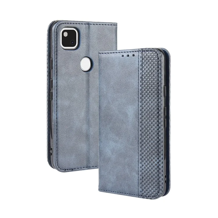 Retro Magnetic Leather with Wallet Phone Cover for Google Pixel 4a 4G - Blue