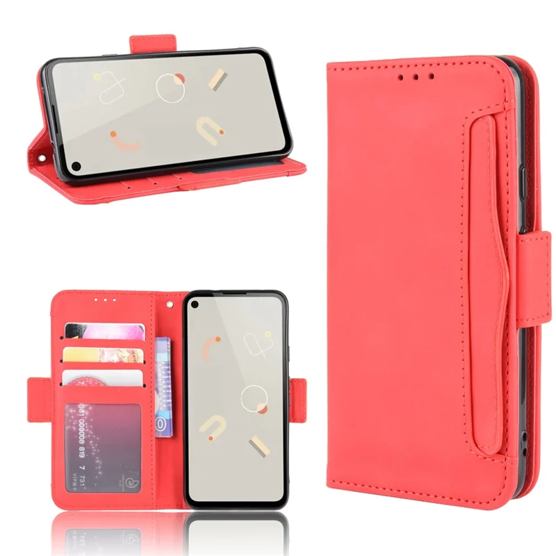 Multiple Card Slots Leather Wallet Stand Shell for Google Pixel 4a 4G  - Red