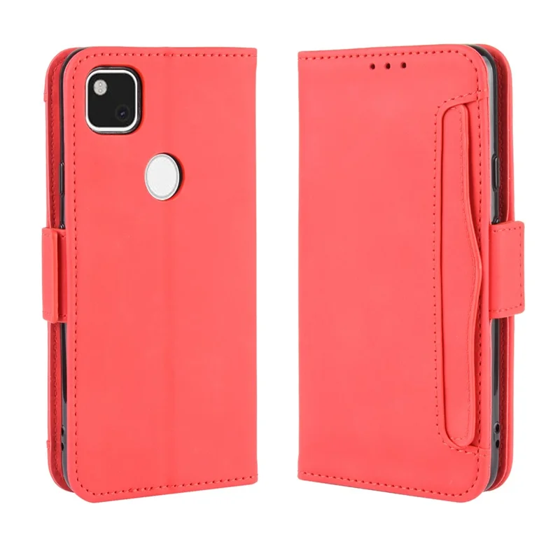 Multiple Card Slots Leather Wallet Stand Shell for Google Pixel 4a 4G  - Red