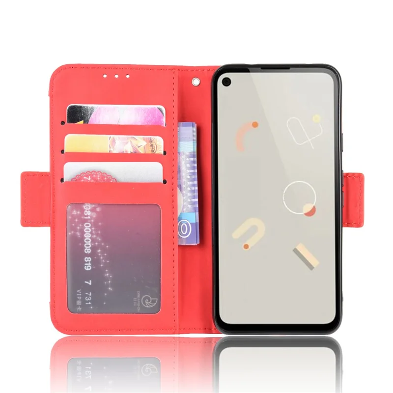 Multiple Card Slots Leather Wallet Stand Shell for Google Pixel 4a 4G  - Red