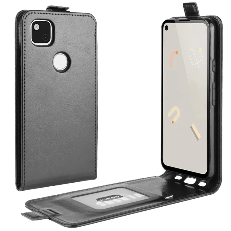 Crazy Horse Vertical Flip Leather Phone Case for Google Pixel 4a - Black