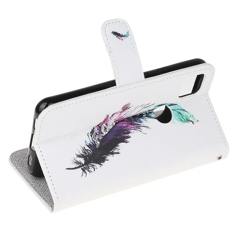 Cross Texture Pattern Printing Leather Wallet Stand Cover with Strap for Google Pixel 4a 4G - Feather