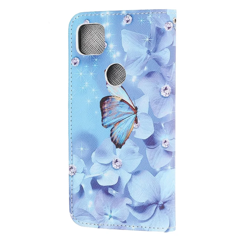 Cross Texture Pattern Printing Leather Wallet Stand Cover with Strap for Google Pixel 4a 4G - Butterfly and Flowers