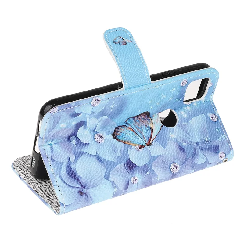 Cross Texture Pattern Printing Leather Wallet Stand Cover with Strap for Google Pixel 4a 4G - Butterfly and Flowers