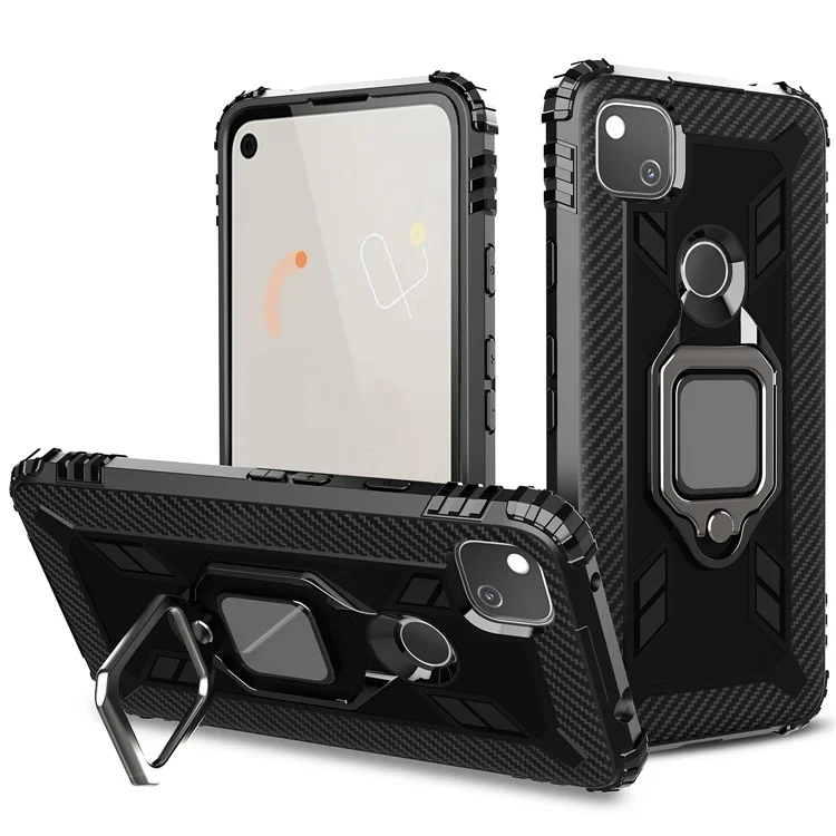 Finger Ring Kickstand TPU Case Mobile Phone Protective Shell for Google Pixel 4a 4G - Black