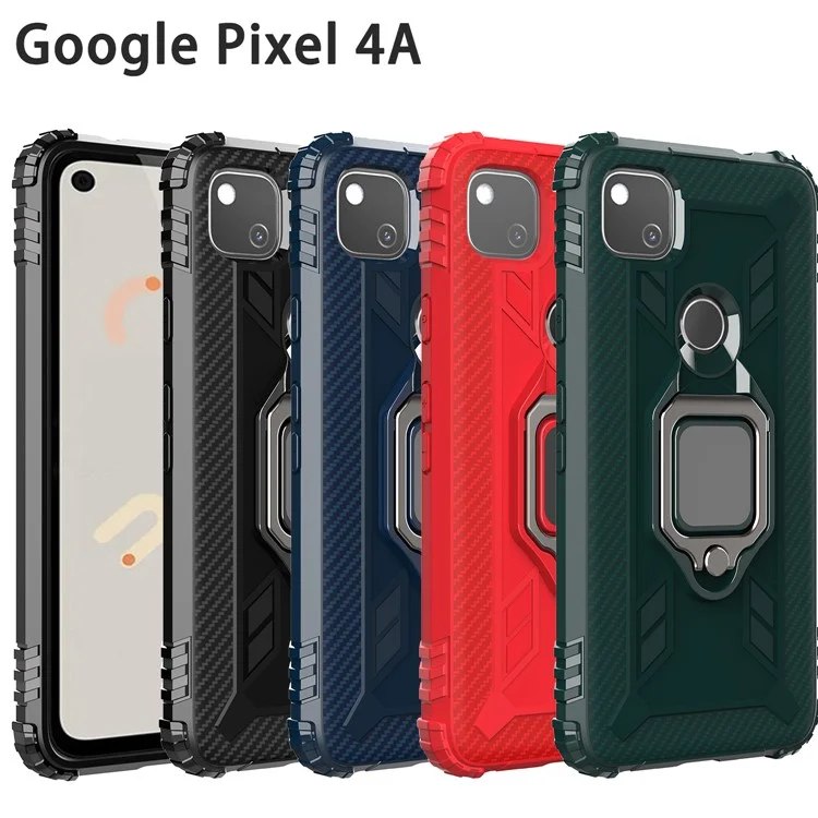 Finger Ring Kickstand TPU Case Mobile Phone Protective Shell for Google Pixel 4a 4G - Black