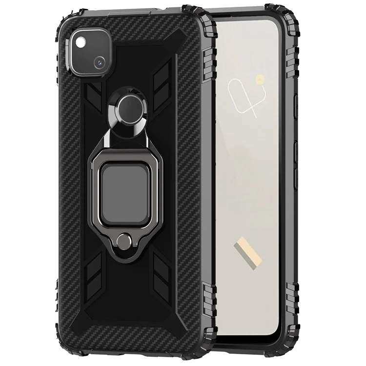 Finger Ring Kickstand TPU Case Mobile Phone Protective Shell for Google Pixel 4a 4G - Black